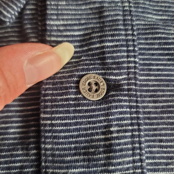 Eddie Bauer Shirt Mens L Blue Striped Outdoor Cotton Polo Golf Hiking Comfort - Picture 3 of 11